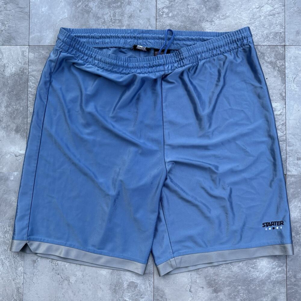 Vintage Y2K Shiny Embroidered Athletic Shorts Baby Blue Silver Men’s M